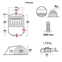 Evolite Excamp 5 Pro Sun Fresh Aile Çadırı UPF80