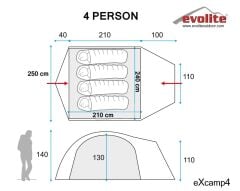 Evolite Excamp 4 Pro Çadır - Sun Fresh UPF80 / 4 Mevsim